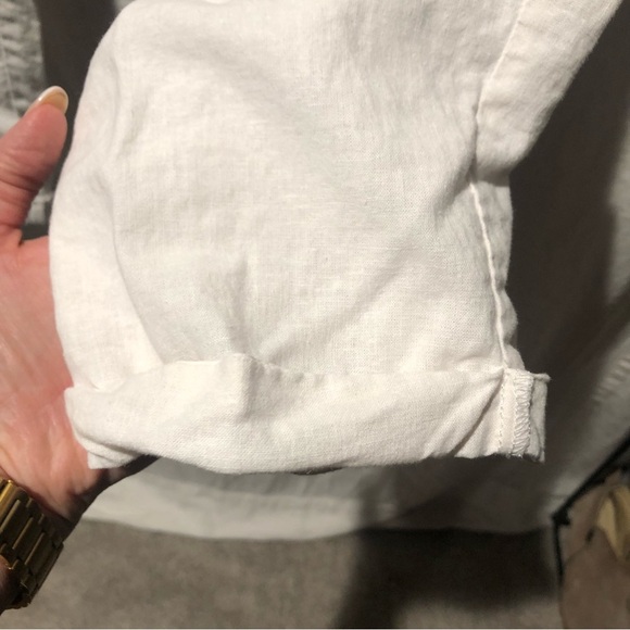 ASOS linen blend pant wide leg crop rolled hem side tie and button zip closure 6 - Picture 4 of 7